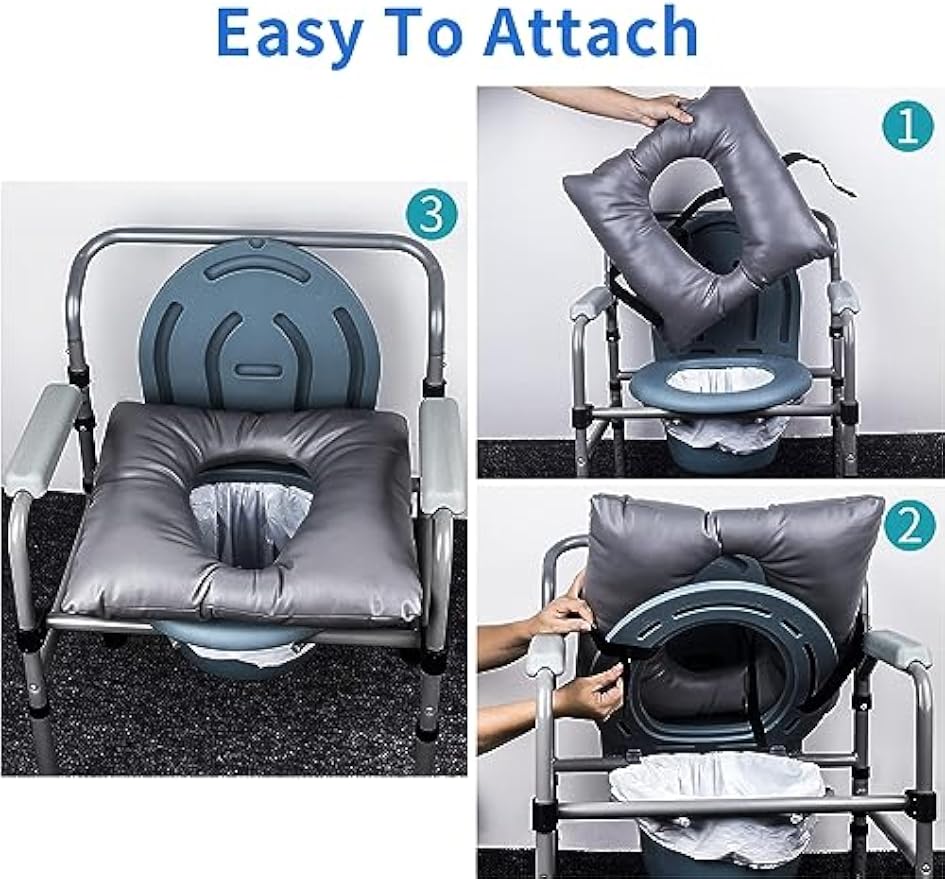 MINIVON Bedside Commode Cushion, Universal Fit, Commode Seat Cushion for Elderly, Soft Seat Pad Cover Toilet Seat, Padded Camping Toilet, Commode Chair Cushion 17" x 17" with Fixing Straps