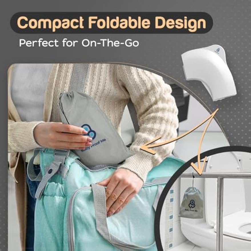 Baby Proof Me White Travel Potty Training Seat - Toddler Toilet Seat Cover | Foldable Travel Potty Training Toilet Seat for Toddlers, Fits most Toilets, Non-Slip, Portable with Bag; For Boys & Girls