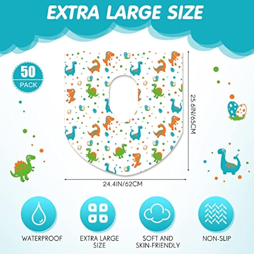 50 Packs Extra Large Disposable Toilet Seat Covers for Kids Adult, Dinosaur | Individually Wrapped, Portable, Non Slip Waterproof, Potty Seat Covers for Toddlers, Potty Training, Travel