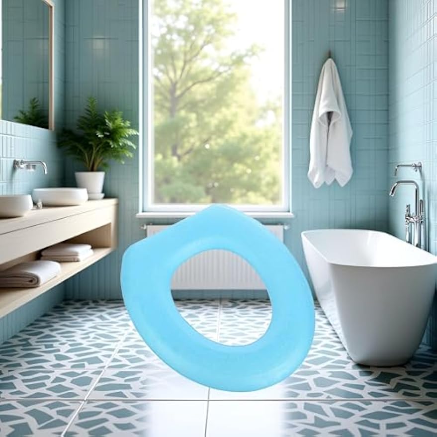 Blue Toilet Seat Cushion, Toilet Seat Cover Waterproof EVA Toilet Seat Cushion O-shape Toilet Lid Seat Cover Bathroom Accessories Easy to Install, Toilet Seats