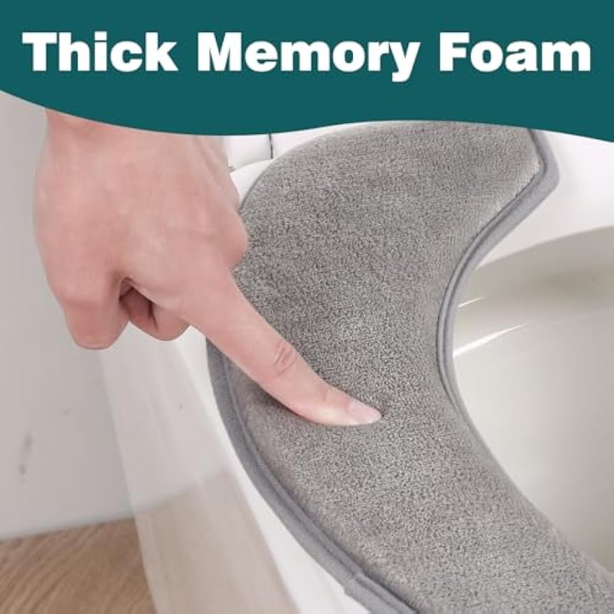 Toilet Seat Cover with Memory Foam, Toilet Seat Cushion for Bathroom | Soft Flannel, Non-Slip, Thicker Warmer Washable, Self-Adhesive Reusable, Fits Most Round, Oval and Elongated Toilet Seat