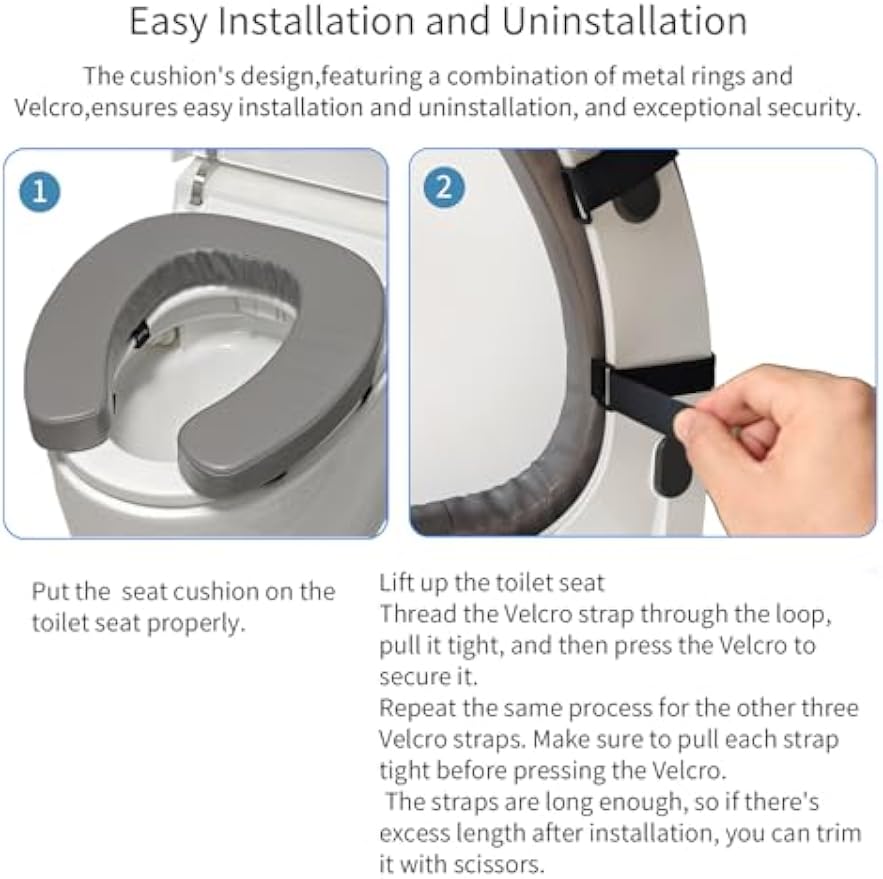 Padded Toilet Seat Cushion with 2-Inch High-Density Foam & Waterproof PU Fabric, U-Shape Padded Toilet Cushion - Secure Hook & Loop Tape, Fits Standard Toilets (Grey)