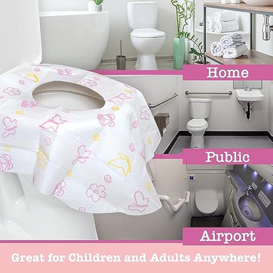 Potty Shields Waterproof Disposable Toilet Seat Covers, Floral 40 Pack | XL Toilet Covers for Toddlers, Kids & Adults, Portable & Individually Wrapped for Travel, Potty Training, & Public Restrooms