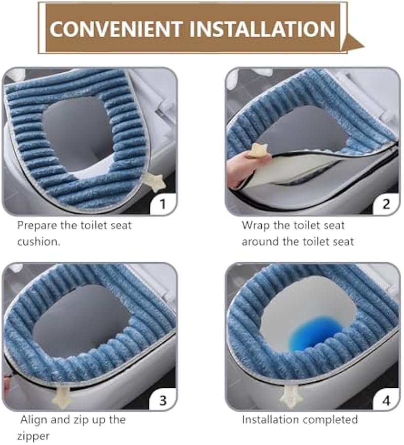 Toilet Seat Warmer Cover,Bathroom Soft Thicker Warmer with Zipper Snaps Fixed Stretchable Washable Fiber Cloth Toilet Seat Covers Pads Easy Installation& Cleaning (Gray)