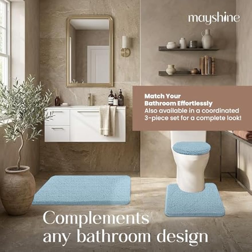 MAYSHINE Toilet Lid Cover - Spa Blue, Plush Microfiber Oval Toilet Seat Covers for Bathroom, Machine Washable Elongated Toilet Cover Seat, Stretches up to 21"x19"
