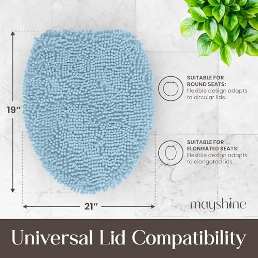 MAYSHINE Toilet Lid Cover - Spa Blue, Plush Microfiber Oval Toilet Seat Covers for Bathroom, Machine Washable Elongated Toilet Cover Seat, Stretches up to 21"x19"