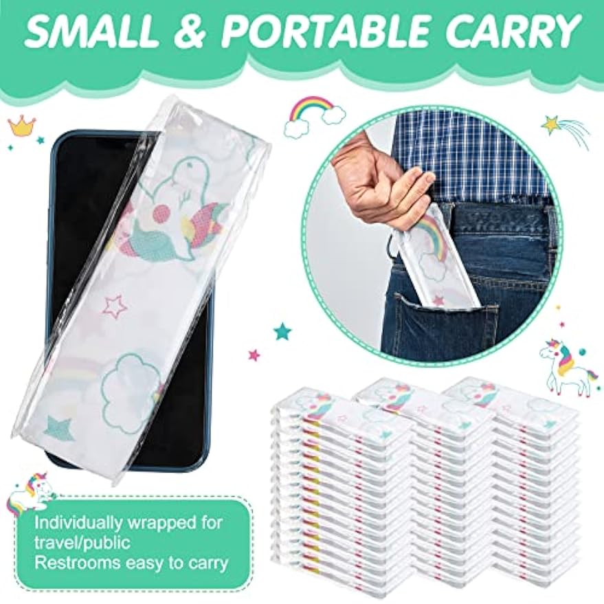 50 Packs Extra Large Disposable Toilet Seat Covers for Kids Adult, Unicorn | Individually Wrapped, Portable, Non Slip Waterproof, Potty Seat Covers for Toddlers, Potty Training, Travel