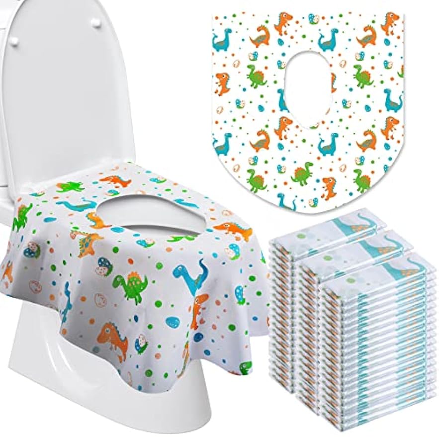 50 Packs Extra Large Disposable Toilet Seat Covers for Kids Adult, Dinosaur | Individually Wrapped, Portable, Non Slip Waterproof, Potty Seat Covers for Toddlers, Potty Training, Travel