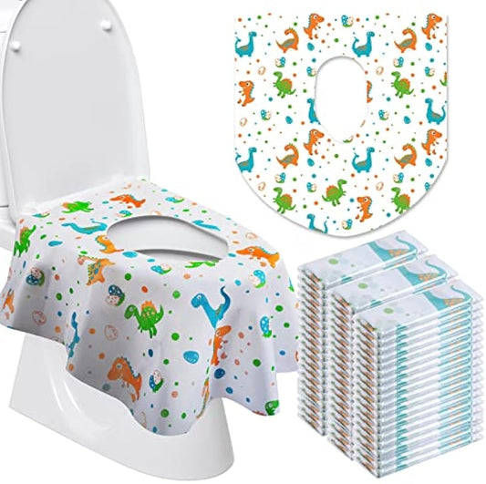 50 Packs Extra Large Disposable Toilet Seat Covers for Kids Adult, Dinosaur | Individually Wrapped, Portable, Non Slip Waterproof, Potty Seat Covers for Toddlers, Potty Training, Travel