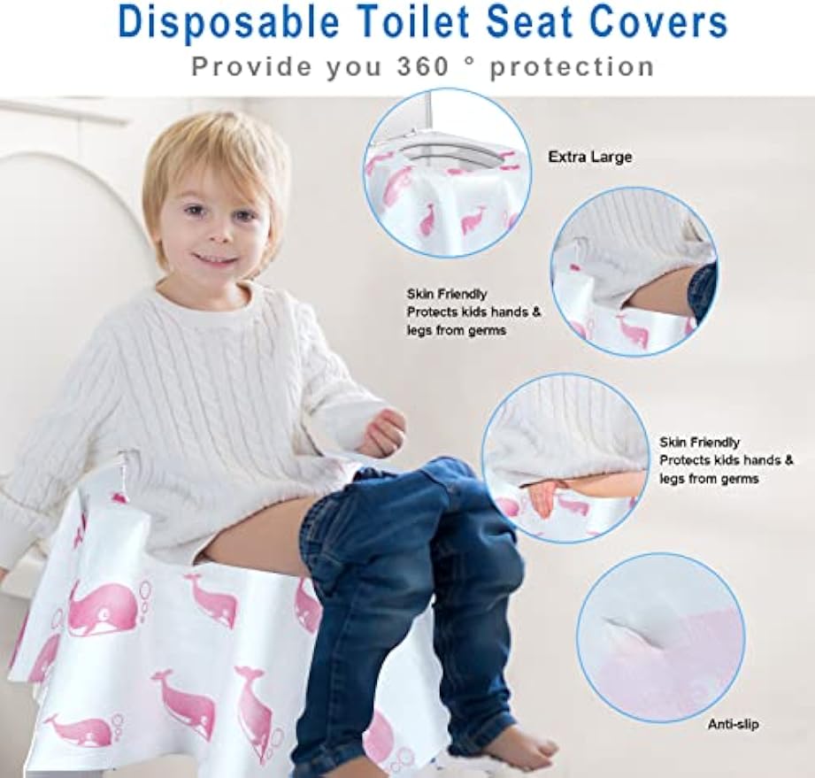 21 Pack Toilet Seat Covers Disposable, Extra Large Potty Training Liners | Individually Wrapped, w/ Non-Slip Adhesives, Non-Flushable, for Kids, Toddlers, Adults, Home, Restrooms, Travel - Pink