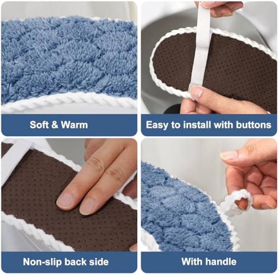 Toilet Seat Cover Bathroom Toilet Seat Cushion Toilet Seat Warmer with Handle, Washable and Reusable Toilet Seat Pads for Winter, Fits All Toilet Seats, 2 Pairs, Blue