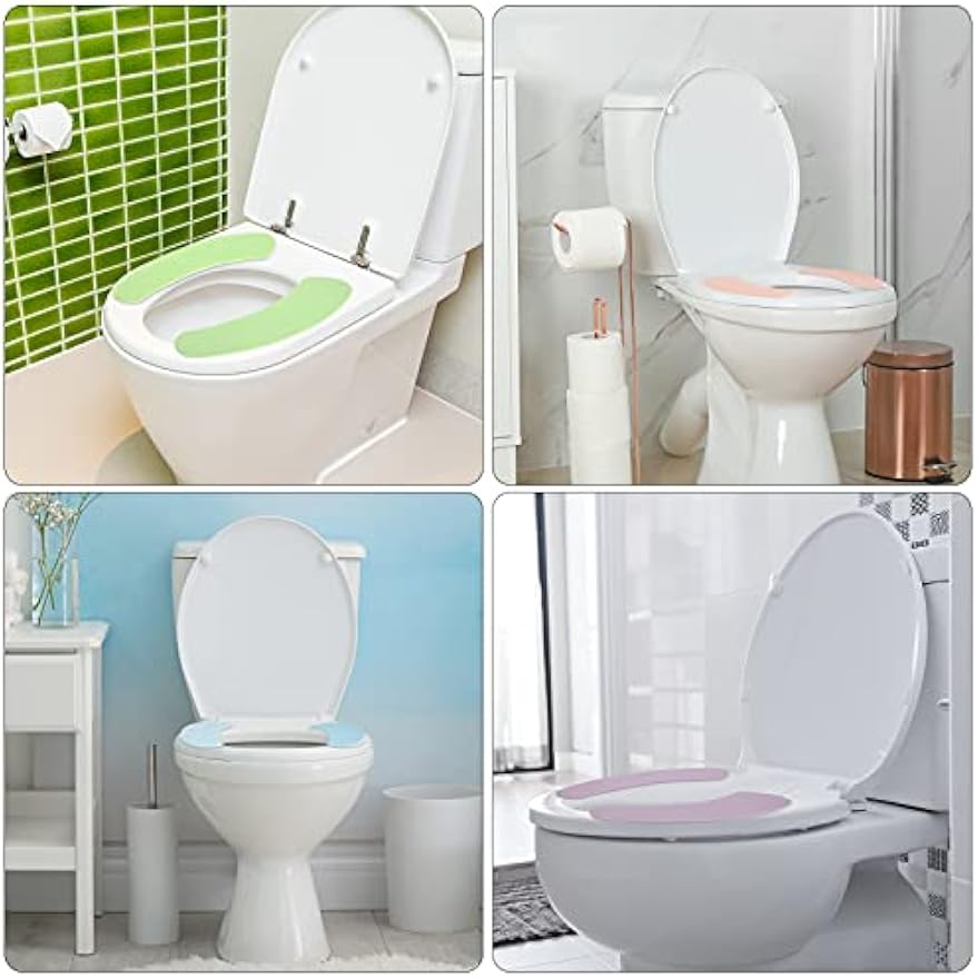 8 Pairs Bathroom Warmer Toilet Seat Cover Pads Washable and Reusable Toilet Seat Cushion Pad Warmer Cover Upgraded Cushion for Winter Bathroom, 4 Colors