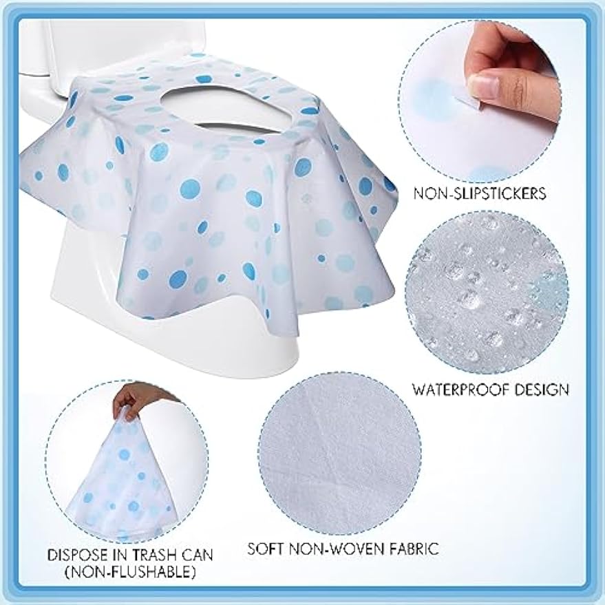 50 Packs Extra Large Disposable Toilet Seat Covers for Kids Adult, Dot | Individually Wrapped, Portable, Non Slip Waterproof, Potty Seat Covers for Toddlers, Potty Training, Travel