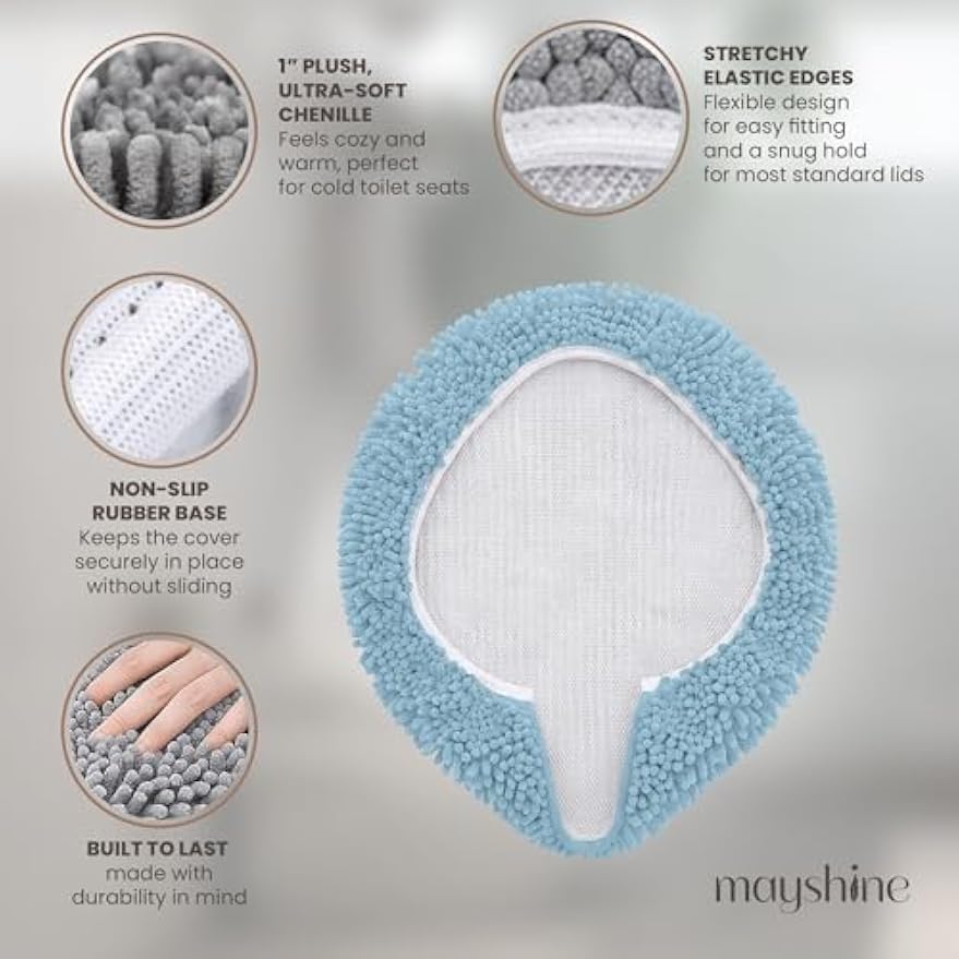 MAYSHINE Toilet Lid Cover - Spa Blue, Plush Microfiber Oval Toilet Seat Covers for Bathroom, Machine Washable Elongated Toilet Cover Seat, Stretches up to 21"x19"