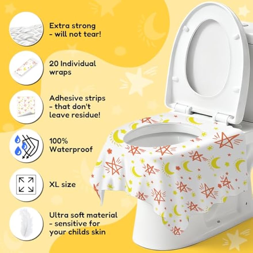 20 Pack Toilet Seat Covers for Kids Travel, Disposable | Extra Large, Waterproof, Individually Wrapped, Portable Travel Pack for Toddlers Potty Training, Public Restroom, Airplane