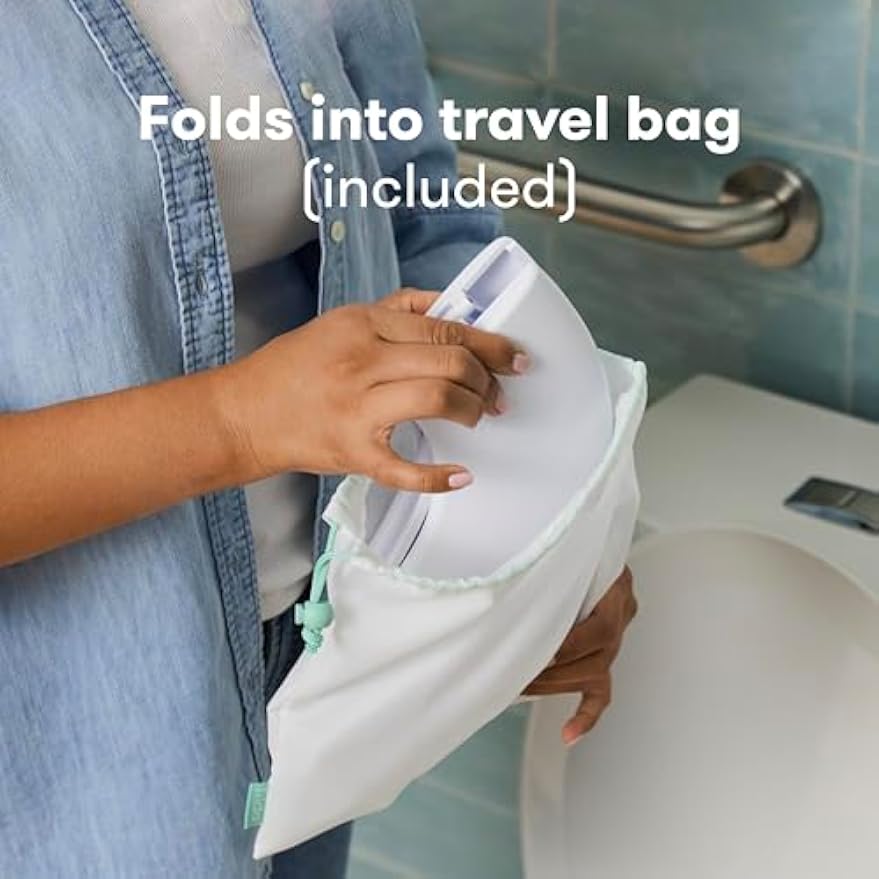 Frida Baby Fold-and-Go Portable Potty Seat for Toilet, Toddlers, Free Bag | Foldable Travel Potty Seat Fits Round & Oval Toilets, Non-Slip Base, Handles, Free Travel Bag