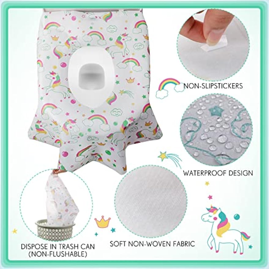 50 Packs Extra Large Disposable Toilet Seat Covers for Kids Adult, Unicorn | Individually Wrapped, Portable, Non Slip Waterproof, Potty Seat Covers for Toddlers, Potty Training, Travel