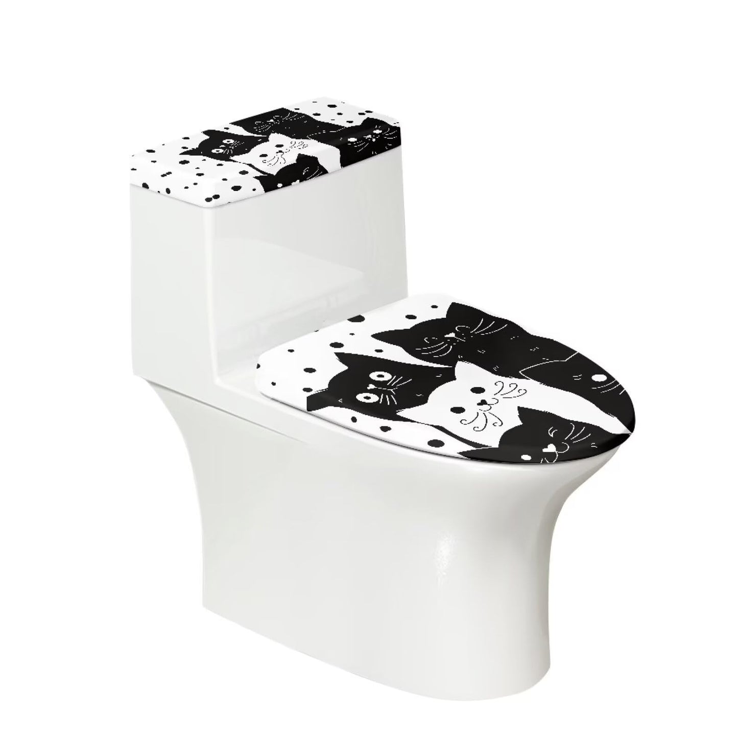 Toilet Lid Covers, Reusable Toilet Seat Covers Removable Toilet Tank Lid Cover for Hotel Home Toilet Keep Toilet Clean(Black Cats)
