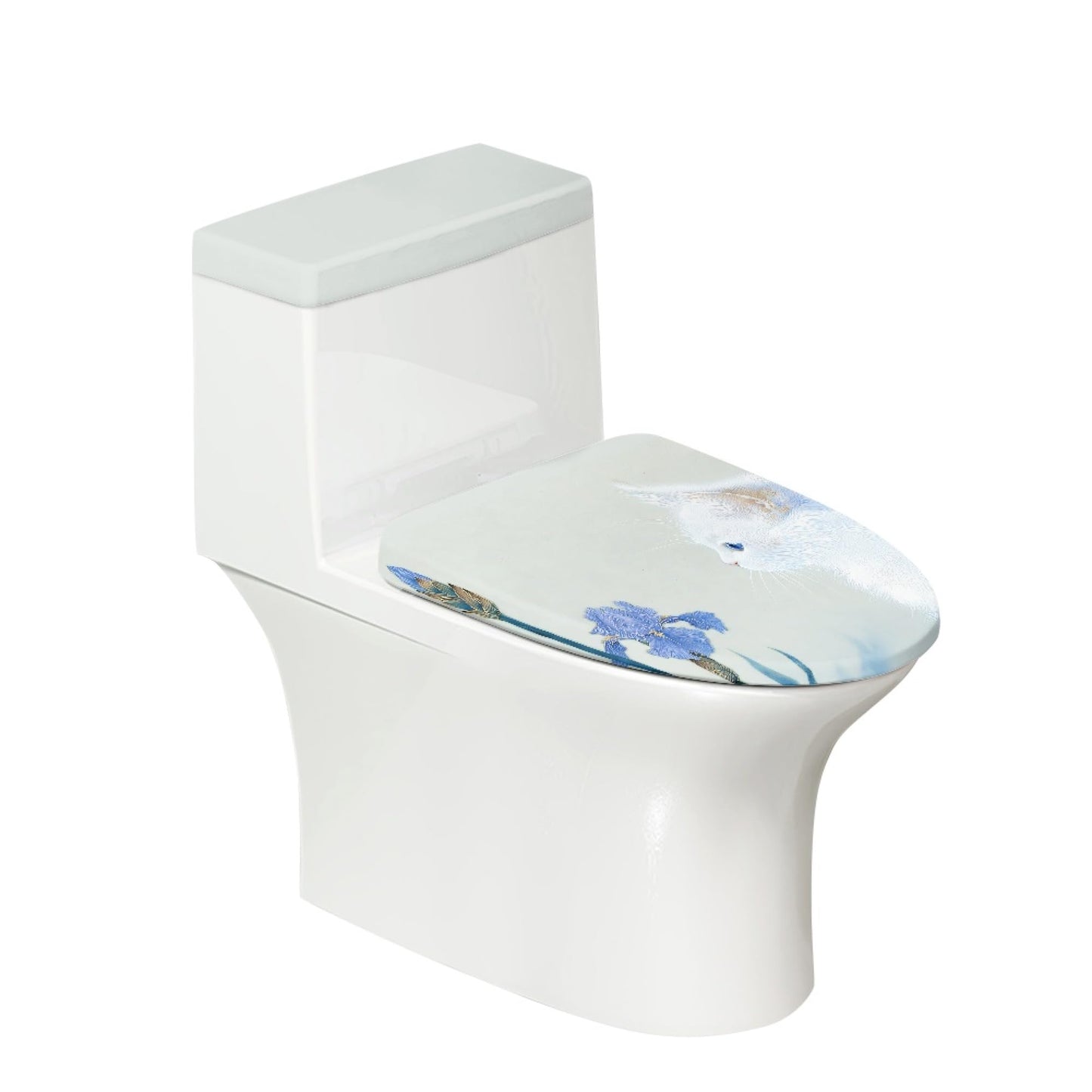 Set of 2 Adorable Cat Toilet Lid Tank Cover Velvet Home blue white
