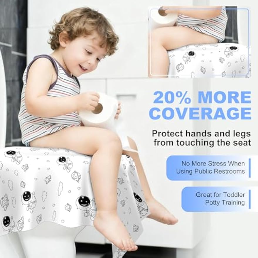 Toilet Seat Covers Disposable for Kids & Toddlers & Adult 20 Pcs | Extra Large, Individually Wrapped, Portable Package for Travel, Toddlers Potty Training in Public Restrooms, Space Theme