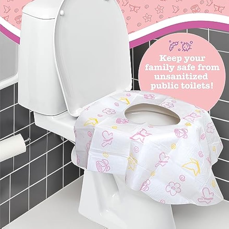 Potty Shields Waterproof Disposable Toilet Seat Covers, Floral 40 Pack | XL Toilet Covers for Toddlers, Kids & Adults, Portable & Individually Wrapped for Travel, Potty Training, & Public Restrooms