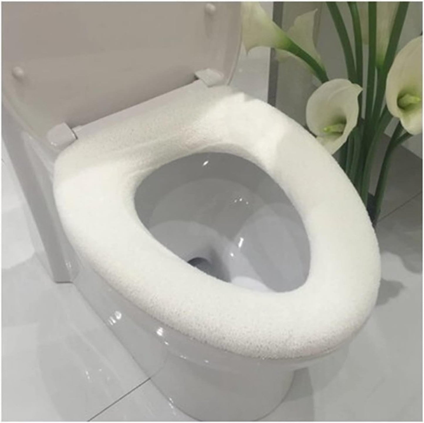 Comfortable Soft Multicolor Bathroom Toilet Set Thickening Washable Toilet Seats Cover Toilet Mat Winter Warm O Ring Potty Sets (Color : White)