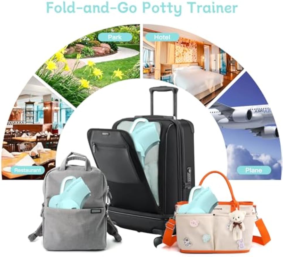 Travel Potty Seat for Toddler, Foldable Portable Potty Seat, BPA-Free Blue | SKYROKU, Fits Round & Oval Toilets, Non-Slip Base, 4 Suction Cups, Splash Guard, Travel Bag Included, Easy-Clean, Lightweight