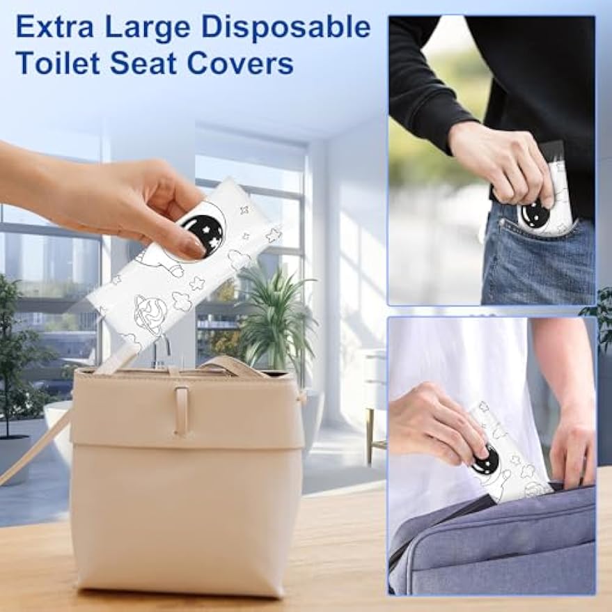 Toilet Seat Covers Disposable for Kids & Toddlers & Adult 20 Pcs | Extra Large, Individually Wrapped, Portable Package for Travel, Toddlers Potty Training in Public Restrooms, Space Theme