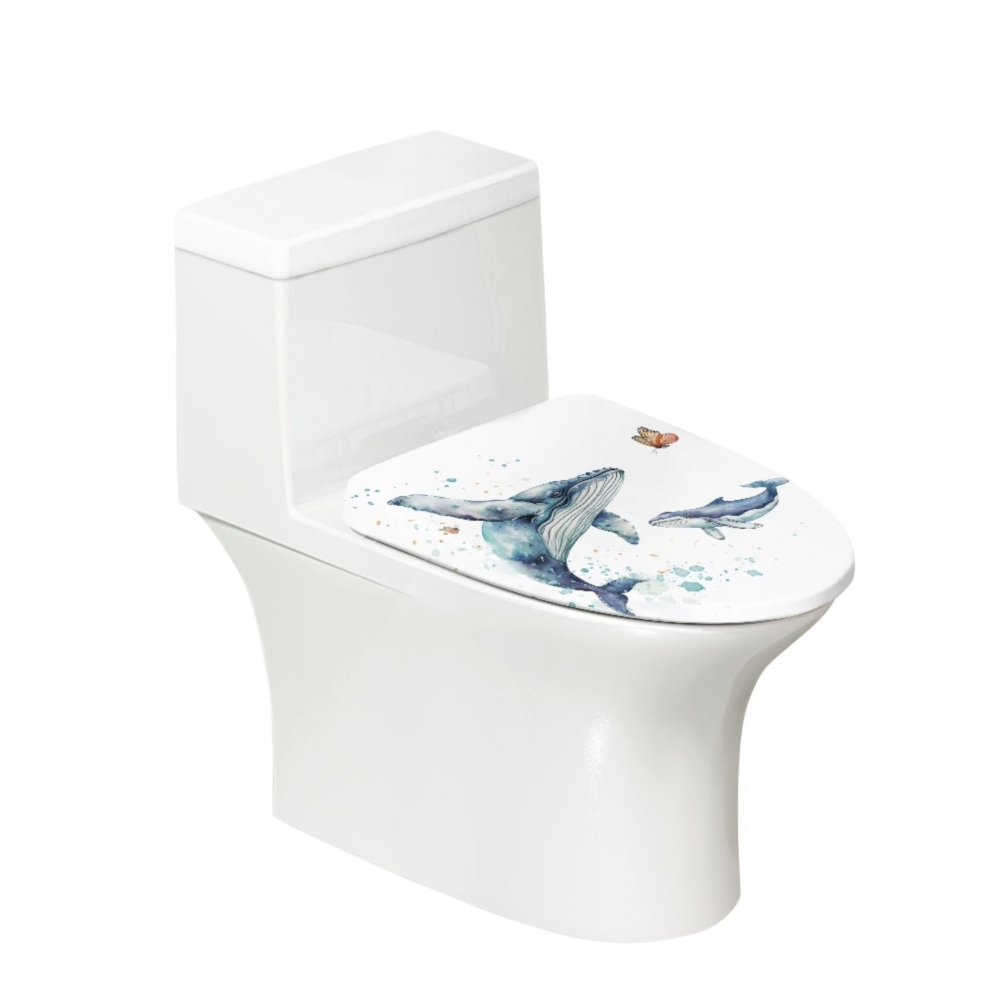 Set of 2 Japanese Waves Fish Toilet Lid Tank Cover Plush Navy White