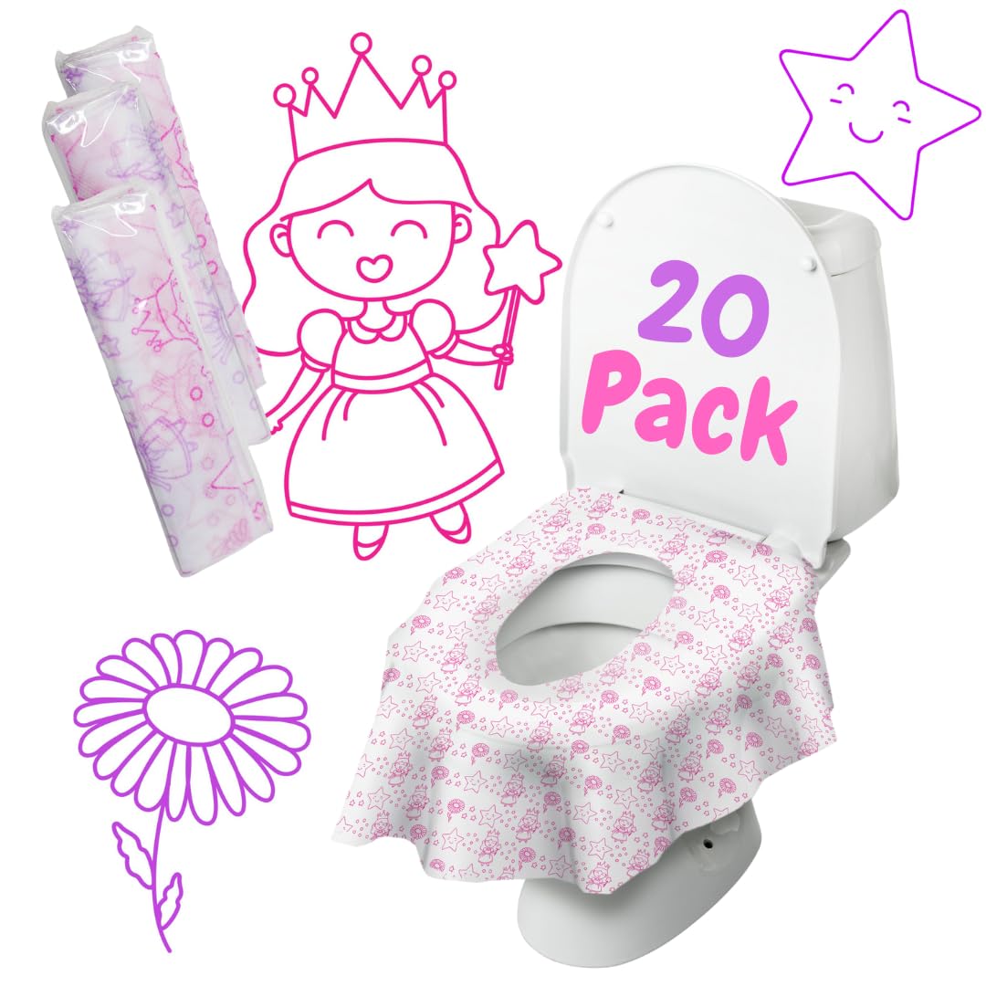 Disposable Toilet Seat Cover for Kids, 40 Pk Individually Wrapped XL | Princess disposable potty liners for toddlers, Waterproof and Extra Large, Potty training essentials for travel