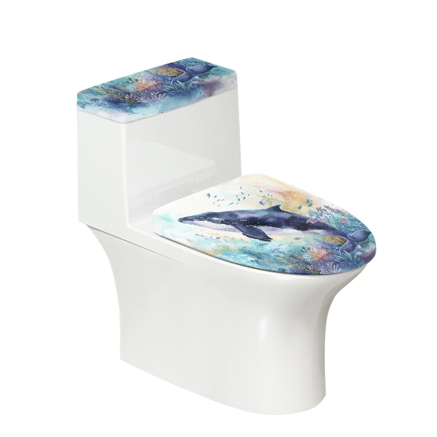 Japanese Fish Set of 2 Toilet Lid and Tank Cover Home Art Orange Pink