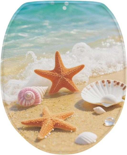 chaqlin Starfish Bathroom Toilet Lid Cover Soft Flannel 17.3''x 13'' Adjustable Toilet Seat Covers Washable Rubber Backing Cover Fits Most Elongated and Oblong Lids