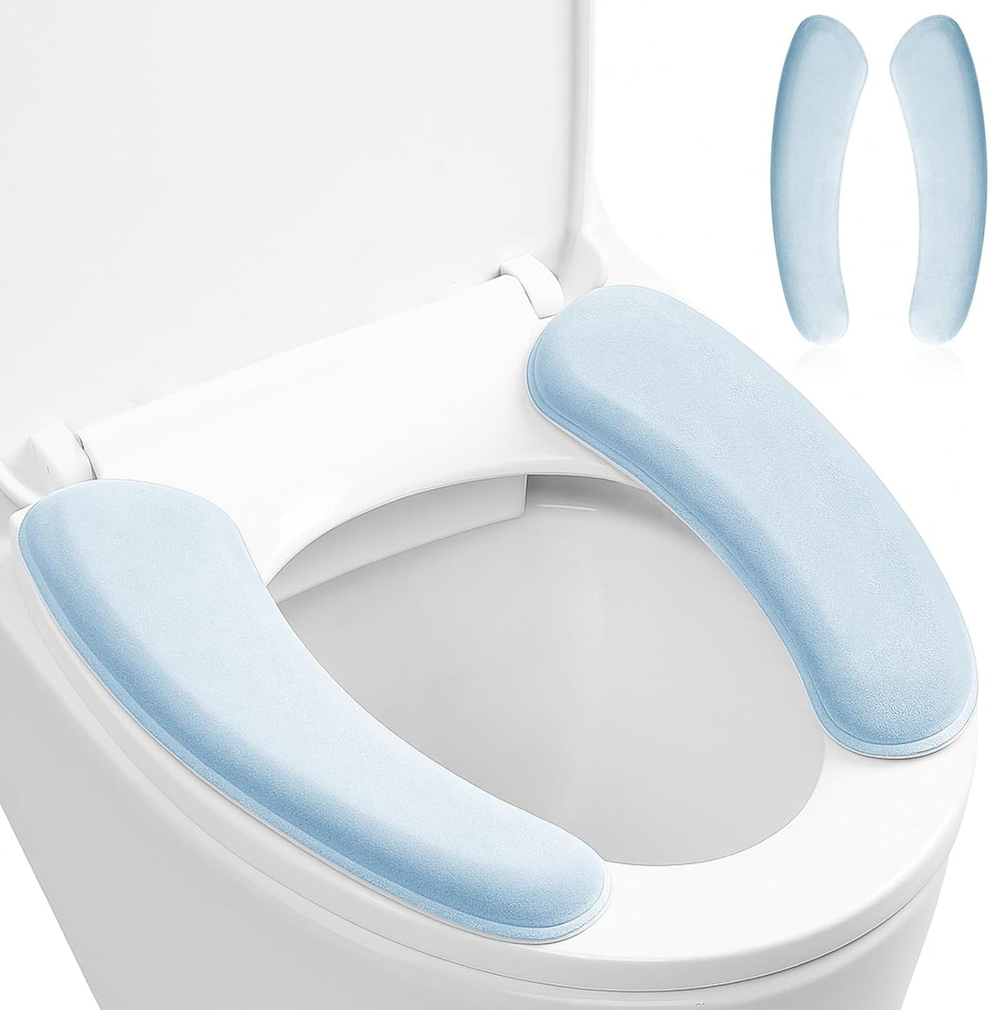 Toilet Seat Cover, Thick and Elastic Bathroom Toilet Seat Cushion Soft Polyester Fiber Sponge Cushioned Lid Cover, Non-Slip Washable Reusable Comfort Pad Seats Cushion for Most Toilets (Blue)