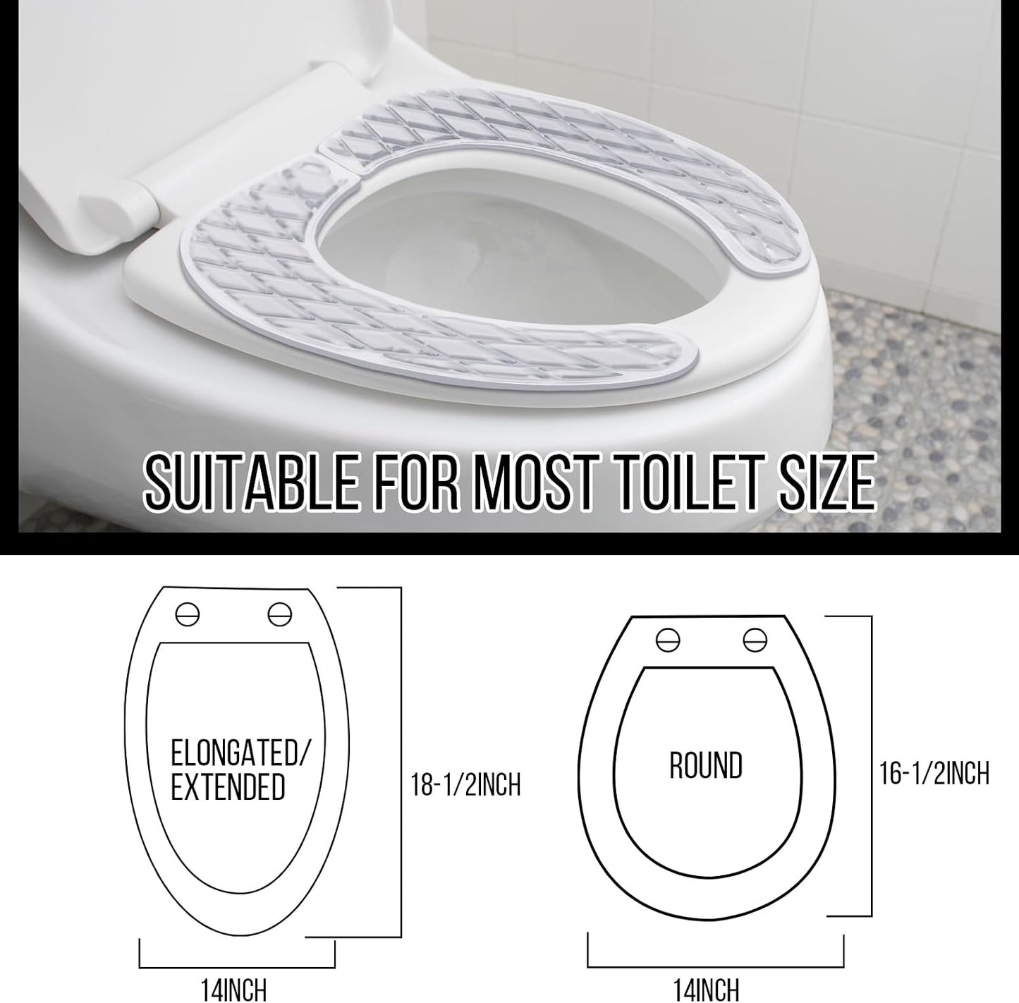 Gel Toilet Seat Cushion Elongated Padded Pad Cover Raised Padded Riser for Seniors Toilets Commode Chair Pain Relief Comfort for Elderly Handicapped