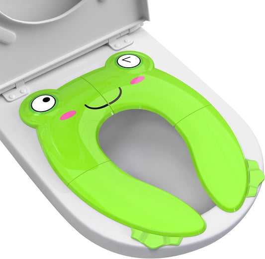 Maliton Foldable Travel Potty Training Seat for Toddlers, Green Frog | Portable Potty Seat for Toddler & Kids, Non-Slip Potty Training Toilet Seat Cover for Boys Girls, Includes Free Travel Bag