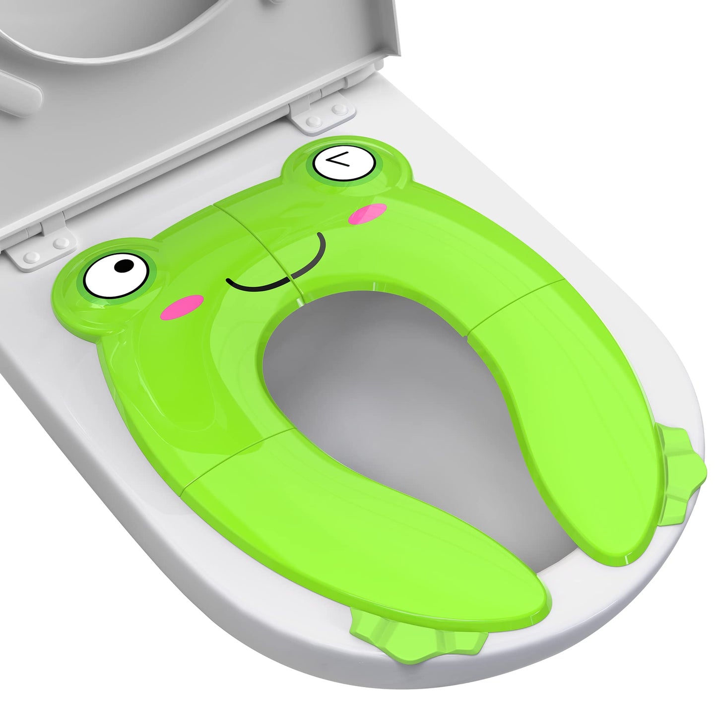 Maliton Foldable Travel Potty Training Seat for Toddlers, Green Frog | Portable Potty Seat for Toddler & Kids, Non-Slip Potty Training Toilet Seat Cover for Boys Girls, Includes Free Travel Bag