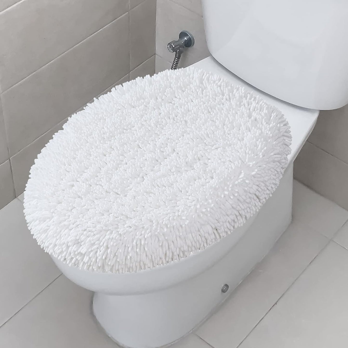 TREETONE Ultra Soft Chenille Bathroom Toilet Lid Cover, 19x21 Inches, White | Absorbent Standard Seat Covers for Bathroom, Accessories Decor, Fits Most Round, Elongated and Oblong Lids, Machine Washable