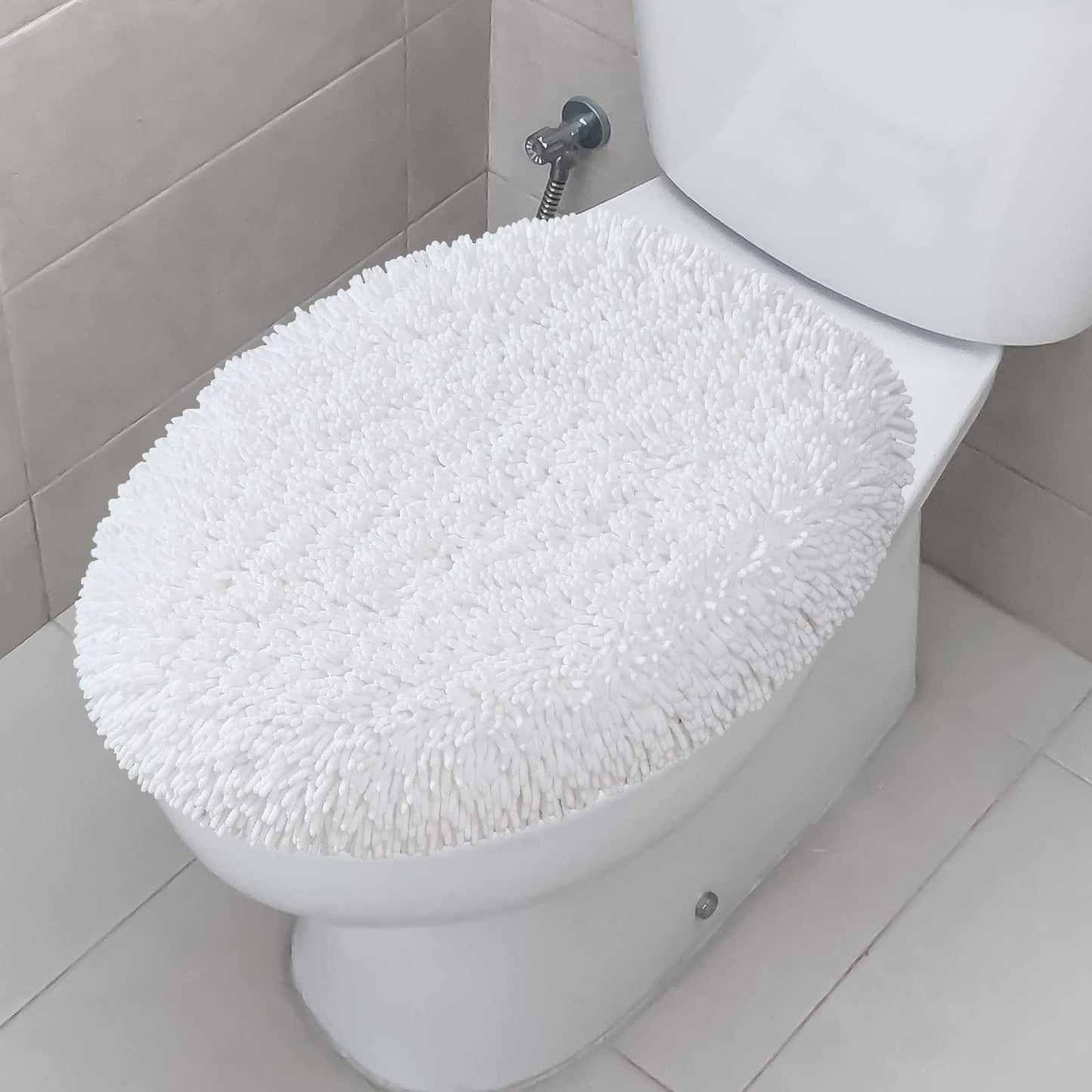 TREETONE Ultra Soft Chenille Bathroom Toilet Lid Cover, 19x21 Inches, White | Absorbent Standard Seat Covers for Bathroom, Accessories Decor, Fits Most Round, Elongated and Oblong Lids, Machine Washable