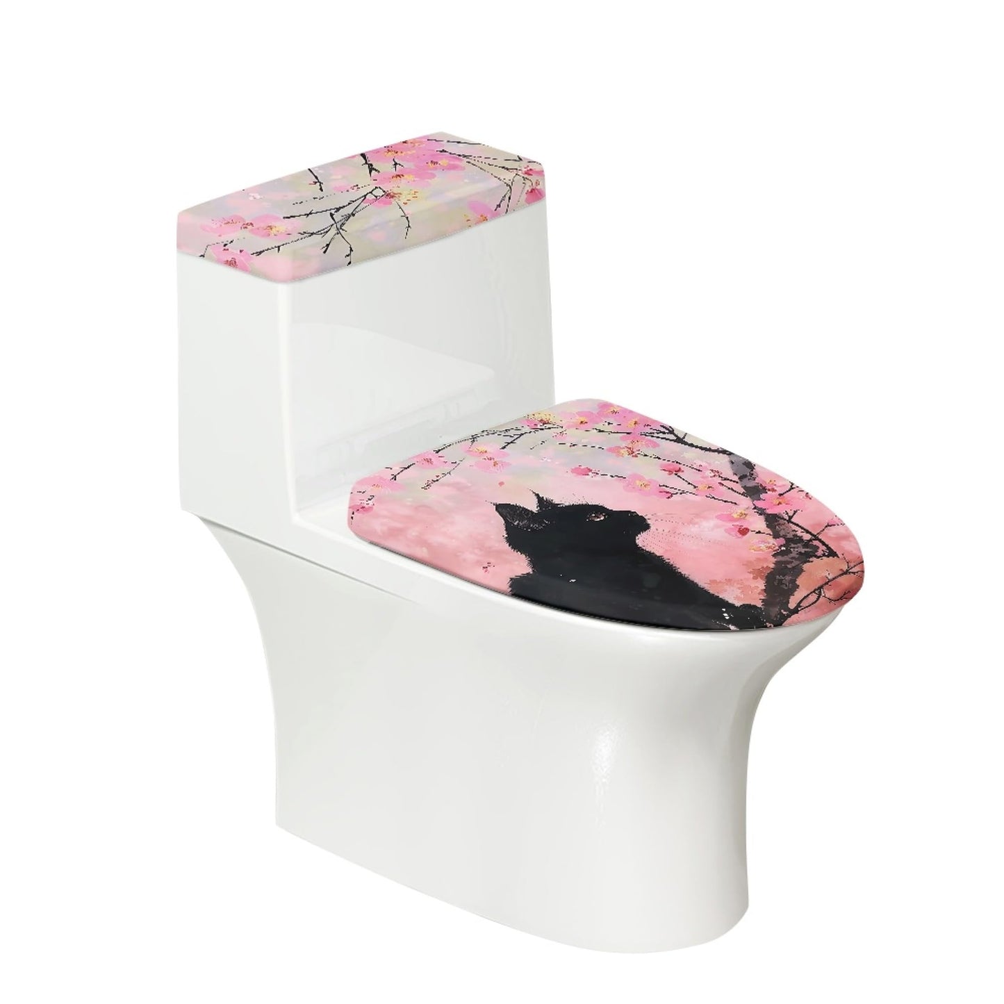 Set of 2 Adorable Cat Toilet Lid Tank Cover Velvet Home blue white