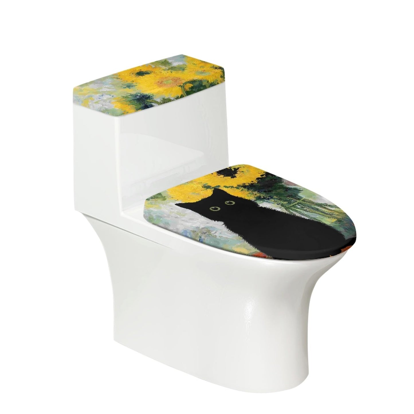 Set of 2 Cute Cat Velvet Toilet Lid Tank Cover Soft Decor Beige Brown