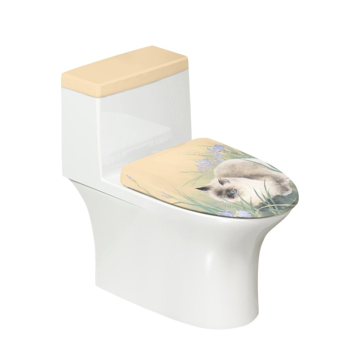 Set of 2 Adorable Cat Toilet Lid Tank Cover Velvet Home blue white