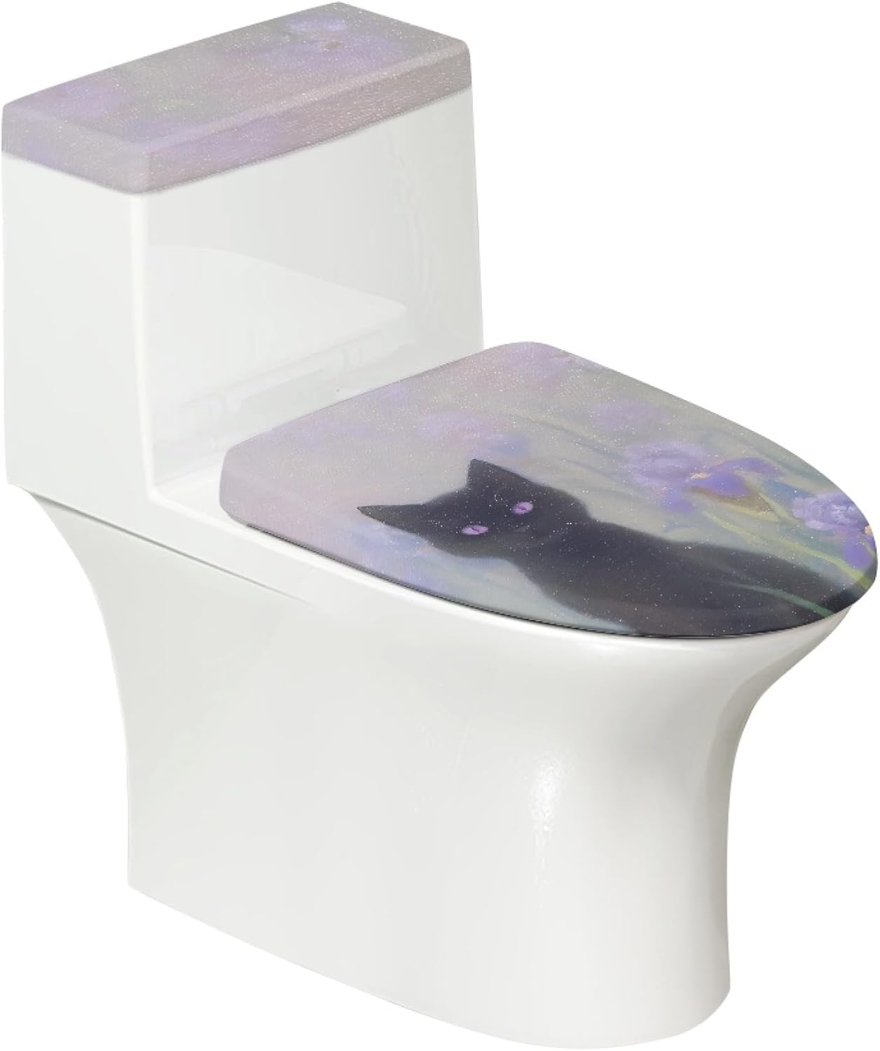 Set of 2 Adorable Cat Toilet Lid Tank Cover Velvet Home blue white