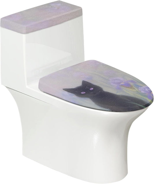 Set of 2 Adorable Cat Toilet Lid Tank Cover Velvet Home blue white