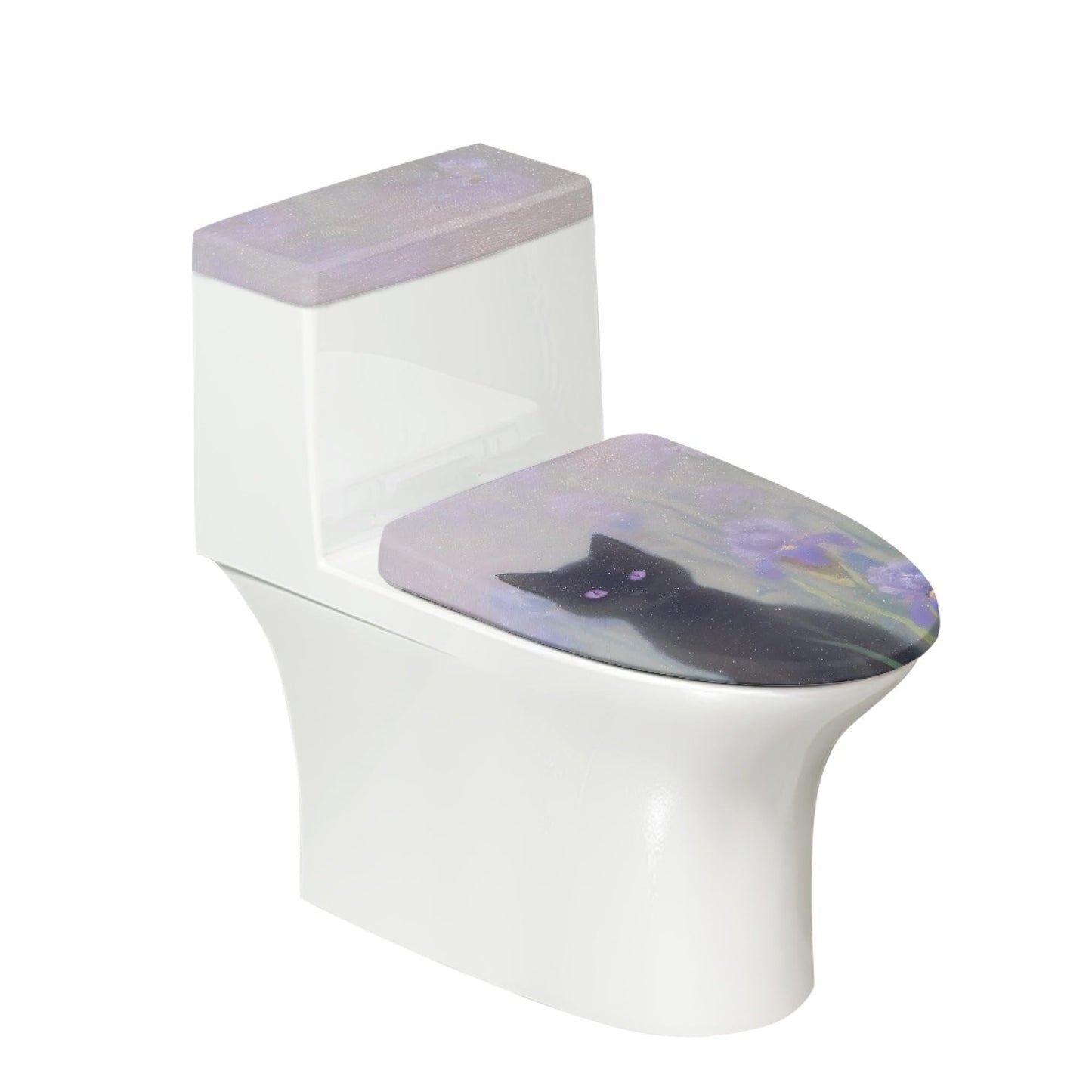 Set of 2 Adorable Cat Toilet Lid Tank Cover Velvet Home blue white