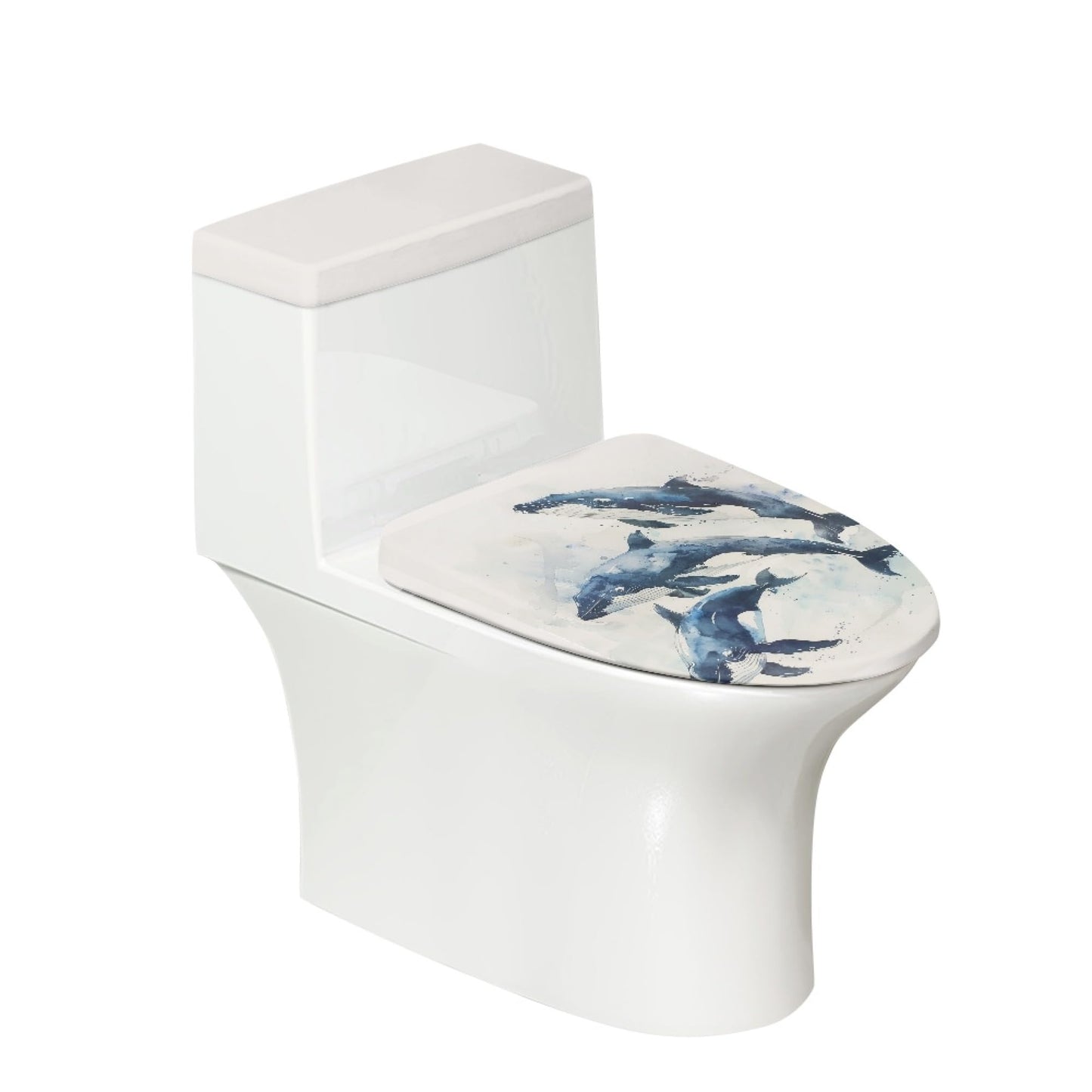 Set of 2 Japanese Waves Fish Toilet Lid Tank Cover Plush Navy White