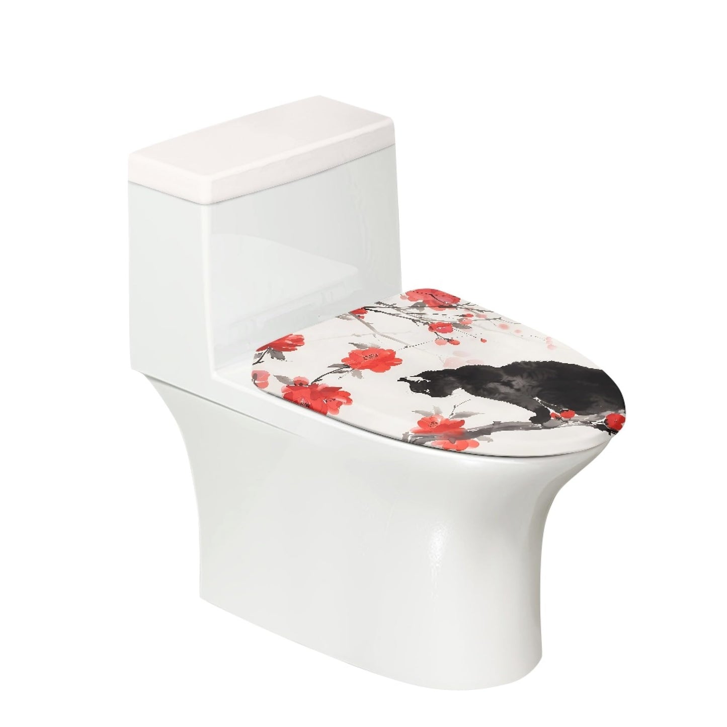 Set of 2 Adorable Cat Toilet Lid Tank Cover Velvet Home blue white