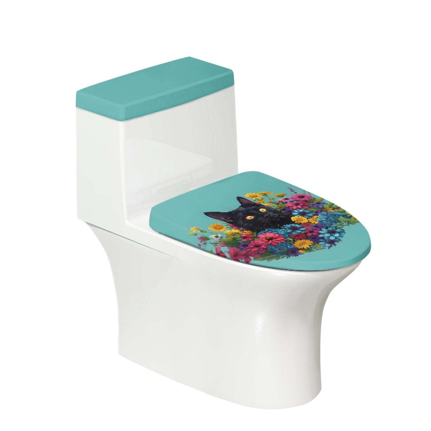 Funny Cat Set of 2 Toilet Lid and Tank Cover Soft Plush green blue