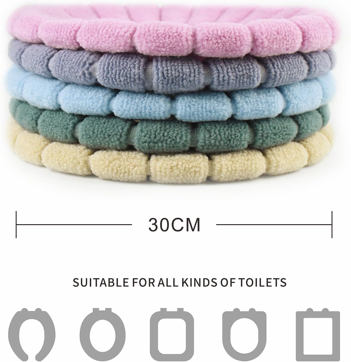 SKJ&COtoilet seat covers, 5-piece set, washable, soft, and warm toilet seat covers, suitable for bathrooms, universal round/extended toilet seat, 5 color combinations, suitable for use in cold weather