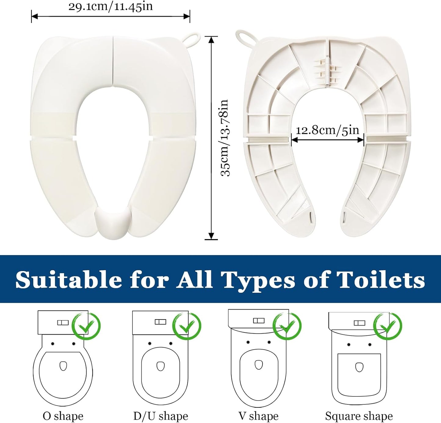 Portable Children's Foldable Toilet Seat with Storage Bag, Training Urine Anti Slip Toilet Seat Cover with Splash Guard for Toddlers and Children-White