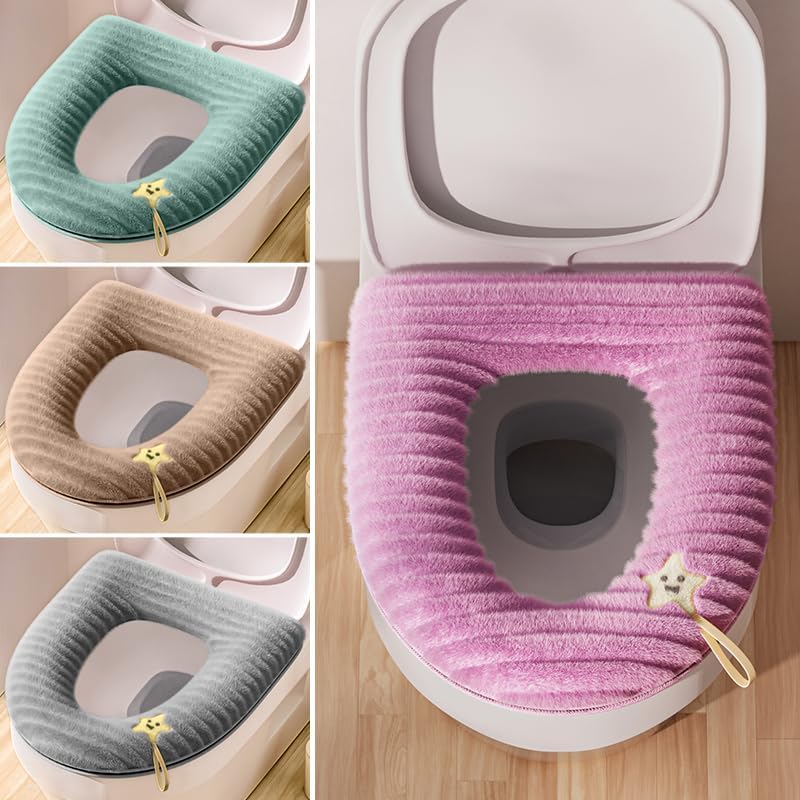2 Pieces Thicker Bathroom Soft Toilet Seat Cover Pad with Handle Toilet Lid Cover Cushion Soft Thicker Washable Fits All Oval Toilet Seats